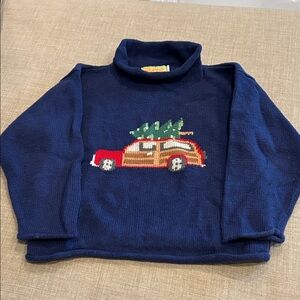 Kids Holiday Navy Blue Sweater with woody Car and tree